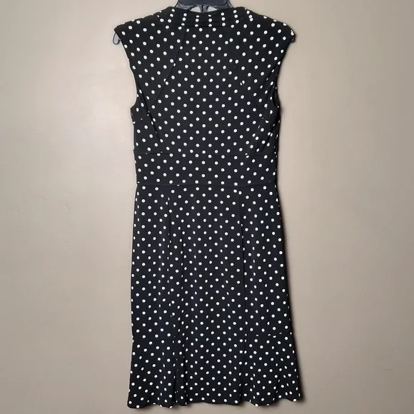 White House Black Market Lined Black Sleeveless Dress W White Polka Dots Size 6 - Picture 2 of 8